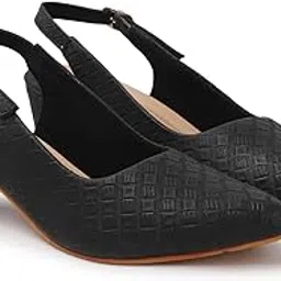 smart & sleek Women's Textured Slingback Pumps, Block Heel, Pointed Toe, Beige-picture-15