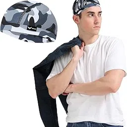 XTRIM Unisex Helmet Skull Cap for Bikers & Cyclists, Cotton Head Cap, Hair Inner Helmet Cap for Men, Sweat Cooling Beanie Cap for Men for Women, Skull Mask for Summer, Bike Accessories (Camo Blue)-picture-14