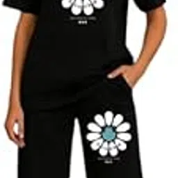 Women's Co-ord Set – 2 Piece Loungewear Outfit with Short Sleeve Tee & Wide Leg Pants | Soft Casual Tracksuit Set for Lounge, Travel, or Daily-image-75