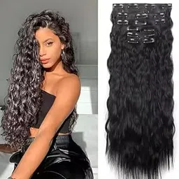 Majik 7 Pieces Clip In Hair Extensions for Women and Girls | Curly Wavy Synthetic Hair Extension | Full Head Clip In Hair Extensions (Brown)-picture-51