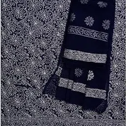 ada Hand Embroidered Lucknowi Chikankari Unstitched Georgette Dress Material Suit Piece with Dupatta for Women 01A878919 Navy Blue image 1