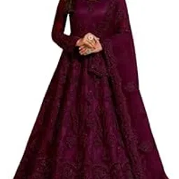 lady shopi Women's Net Embroidered Semi-Stitched Gown (Sunita Gown-New)-picture-26