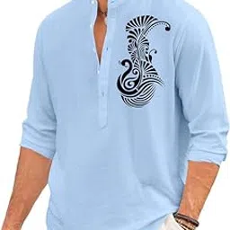 finivo fashion Men’s Printed Cotton Blend Short Kurta with Artistic Chest Design | Stylish Full Sleeve Casual Kurta with Mandarin Collar for Daily, Travel Soft Textured-picture-23