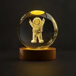 MANSAA 3D Astronaut Crystal Ball Night Light, LED USB Powered, Wooden Base, Warm Light Decorative Lamp, Space Theme Gift-picture-18