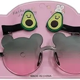 Pia Creations Bear Shaped Sunglasses with Avocado Hair Clips Set for Babies & Girls | Cute Toddler Sunglasses & Barrette Hair Clips | Fashion Accessories Gift Set (Multicolour)-picture-21