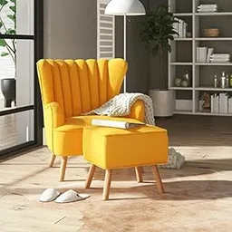 Fine Wood Art Wing Chair for Living Room and Bedroom - High Back Cushioned Lounge Single Seater Sofa - Luxury Rest Arm Chair (Yellow)-picture-27
