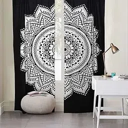 POSHMANDALA Ombre Mandala Home Decor & Twin Size Curtain Set Handmade Wall Hanging Door Cotton Bohemian Tapestry Curtain Balcony Divider 50x74 Inch-06-picture-40