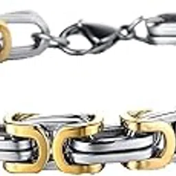 yellow chimes Bracelet for Men Tough Style Golden Silver Stainless Steel Chain Bracelet for Men and Boys-picture-23