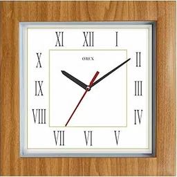 OREX Plastic Modern Stylish Square Shape Wall Clock with Glass for Home/Kitchen/Living Room/Bedroom/Office -with Wooden Shade Ring (OC-063)-image-0