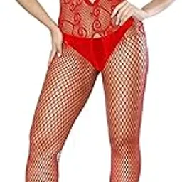 babex Fishnet Crotchless Bodysuit Lingerie for Womens,Hollow out Lace Body Stockings,Bow Knot Strap Sleepwear -STK283-picture-59