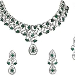 i jewels Rose Gold Plated Stylish Design Crystal Diamond Necklace & Earrings Jewellery Set for Women-picture-22