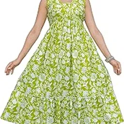heartweaves Floral Print Rayon Midi Dress, Sleeveless, Lime Green and White, A-Line Empire Waist-picture-45
