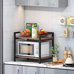 Amazon Brand - Solimo Cesar 2 Tier Microwave Stand | OTG/Microwave/Oven Stand for Kitchen Platform | Kitchen Storage/Organizer Shelf (Asian Walnut)-picture-22