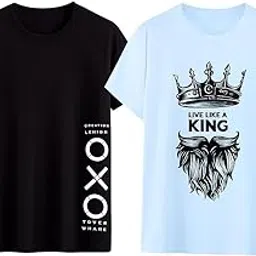 FASHIONCARNIVE Casual Cotton Blend Tshirt for Man Graphic Print Round Neck Half Sleeve OXO Black+King White Combo L-picture-13