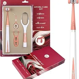 MyOrl Care Kit - Complete Oral Care Combo (Pack of 4) | 3-Sided Toothbrush with 2 Heads, Ready-to-Use Floss, Stainless Steel Tongue Cleaner & EazyPick Toothpick | Full Mouth Hygiene Kit | Peach-image-50