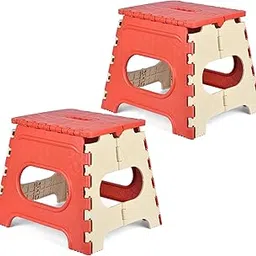 Kuber Industries Pack of 2 Stool | Foldable Stool | Collapsible Camping Chair | Stool for Outdoor-Fishing-Hiking-Gardening | Multipurpose Sitting Stool | Portable Stool | Small | Cream & Red-picture-23