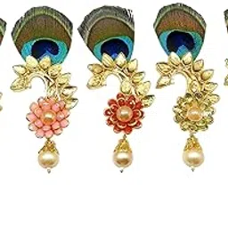 rc radhesh creation Radhesh Creation And Jewellery Gold Plated Peacock Feather Multi colored Brooch for Men/Groom Combo Set (Pc. 5) image 1