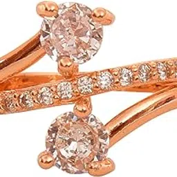 nilu's collection Rose Gold Plated Elegant American Diamond Studded Sparkling Adjustable Finger Ring for Women and Girls-picture-17