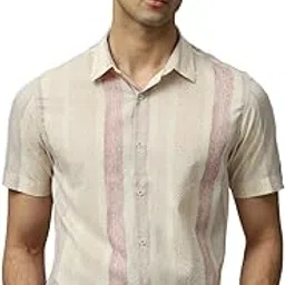 mufti Light Pink Vertical-Stripes Slim Fit Shirt-picture-36