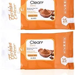 Fashion Colour Platinum Clean It Zero Hand and Face Cleaning Wipes 25N Each | Wet Wipes for Face | Hydrating,Refreshing, Soothing | (Multani Mitti (Pack of 2))-picture-48