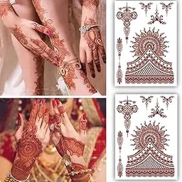 S.A.V.I 2 Sheets Natural Henna Mehendi Tattoo Stickers – Waterproof for Women's Hands, Arms & Body Decor - 21x15cm-picture-36