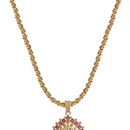 cute gold One Gram Micro Gold Plated Handcrafted Stone Dollar Pendant Long Chain for Women & Girls (24 inch) (DC-1165)-picture-30