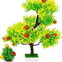Artificial Decorative Bonsai Tree with Fruits & Bird – Indoor Home Decor Plant for Table, Office Desk & Living Room Plastic Plant in White Pot (White)-picture-21