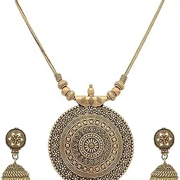 sasitrends Oxidised German Silver Pendant Necklace with Earrings for Women and Girl's-picture-29