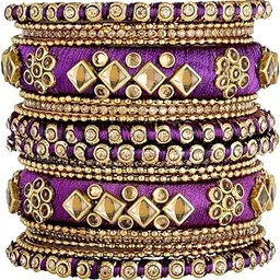 peora Brass Kundan Chuda Bangles Set Traditional Ethnic Jewellery for Women Girl Navratri Gift (Purple 2.6 inch)-picture-19
