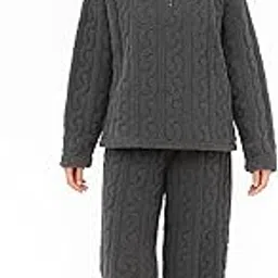 Women Heavy Fleece Winter Night Suit Stylish Zig Zag Design Short Zip (Grey)-picture-10