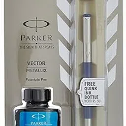 Parker Vector Mettalix Fountain Pen (Blue) with Quick Ink Bottle-image-3