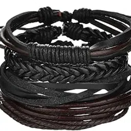 meenaz Bracelets for Man Men Boys Girls Women Black Leather Bracelet for Men | Hand Adjustable Leather Wrap | Birthday Gift Husband Wrist | Hand Band for Boys | Fancy Stylish Accessories Silver Kada-picture-14