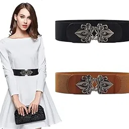 2pcsWaist Belt for Women Dresses Fashion PU Leather Metal Buckle Belt Retro Slim Belts Elastic Hip Belt for Saree Stylish Ladies Belt-image-11