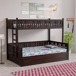 Wudniture Solid Sheesham Wood Bunk Bed for Kids and Adults with Storage 6x4 feet Lower Bed and 6x3 feet Upper Bed Walnut Finish-picture-12