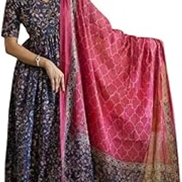 bairaj Elegant Navy Blue Floral Anarkali Kurta with Pink Dupatta – Festive Ethnic Wear-picture-32