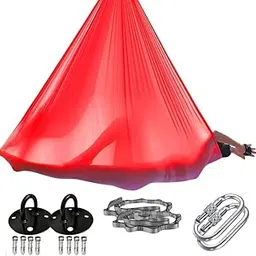Vedam Aerial Yoga Hammock Swing | Premium Nylon Tricot Fabric for Antigravity Yoga, Aerial Fitness & Inversion Therapy | 6m Long, 1.5m Wide (Red)-picture-40