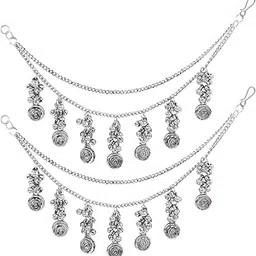 i jewels Navratri Silver Oxidised Layered Ear Chains with Danglers for Women-picture-46