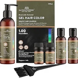 SACRED HERBS Ammonia & PPD Free Organic Gel Hair Color | pH Neutral | Long Lasting Colour with 100% Grey Coverage | Conditioning & Damage Free Natural Hair Coloring for Men & Women Natural Black 1.00 - 240ml+20gms-image-65