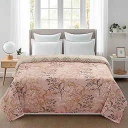 UltraSonic Quilted 120 GSM Microfibre Reversible Double Bed Printed Comforter/Quilt/AC Blanket/Dohar Breathable Cozy Super Soft 254 X 228 Cm, Color - Beige White Black-picture-22