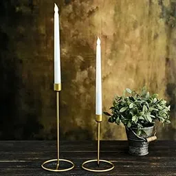 richies enterprises Golden Tealight Candle Holder, Candlestick Holders Taper Candle Holders - 2 Pcs Candle Stick Holders Set (L + M),Metal-picture-30