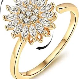 atiptu Sunflower Fidget Ring for Women Spinning Sunflower Rings Rhinestone Anxiety Rings Open Adjustable Ring Trendy Jewelry-picture-21