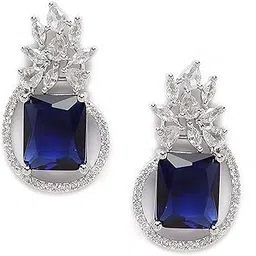 zeneme Oxidised Silver-Plated American Diamond studded Paisley Shaped Studs Earrings for Girls and Women-picture-13