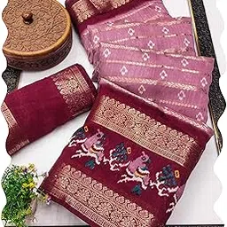 peachmode Ikkat Printed Dola Silk Saree with Unstitched Blouse Piece | Elegant Fine Woven Saree for Daily & Occasion Wear | Dola Silk Sari for Women-picture-33