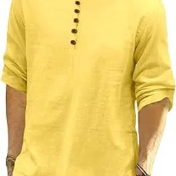 finivo fashion Men's Solid Cotton Blend Regular Fit Straight Kurta, Pack of 1 Yellow image 1