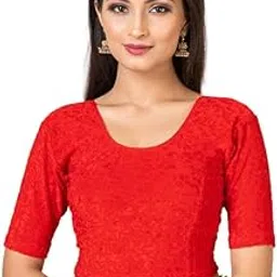 tirthveer Round Neck Dobby Cotton Lycra Stretchable Elbow Sleeve Readymade Saree Blouse for Women(BLS for Women)-picture-48