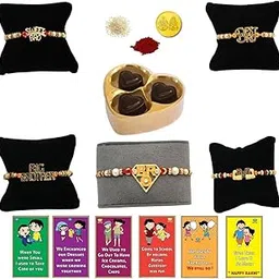 BOGATCHI Rakhi with chocolates gift pack, Rakhi and chocolate combo, Rakhi gift for brother with chocolate (3pcs)+Rakhi(5) +Roli Chawal+ Rakhi Story Card +Gold Coin with Rakhi Sweets, RKH3a45-picture-22