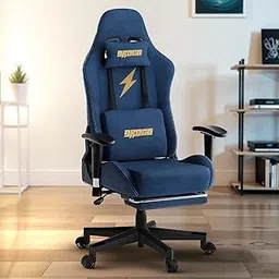 DROGO Raptor Ergonomic Gaming Chair, Computer Chair with Luxurious Suede Fabric, Adjustable Seat, Armrest, Head & Massager Lumbar Pillow | Home & Office Chair with Footrest & Recline (Blue) image 1