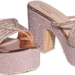 magic footwear Women’s Stylish Platform Block Heel Sandals with Glitter Finish, Cross Strap Design, Cushioned Insole & Slip-On Comfort – Perfect for Weddings, Receptions, Festive & Evening-picture-40