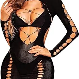 madsy Long Sleeve Cutout Mini Body Stockings Babydoll, One Size-picture-55