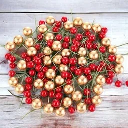 50 Berry Christmas Holly Berries (Red & Golden) image 1